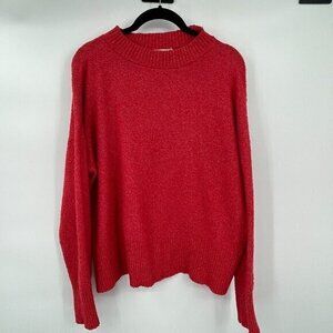 LOFT Womens Sweater Large Red Mock Neck Long Sleeves Preppy Knit Casual Stretchy